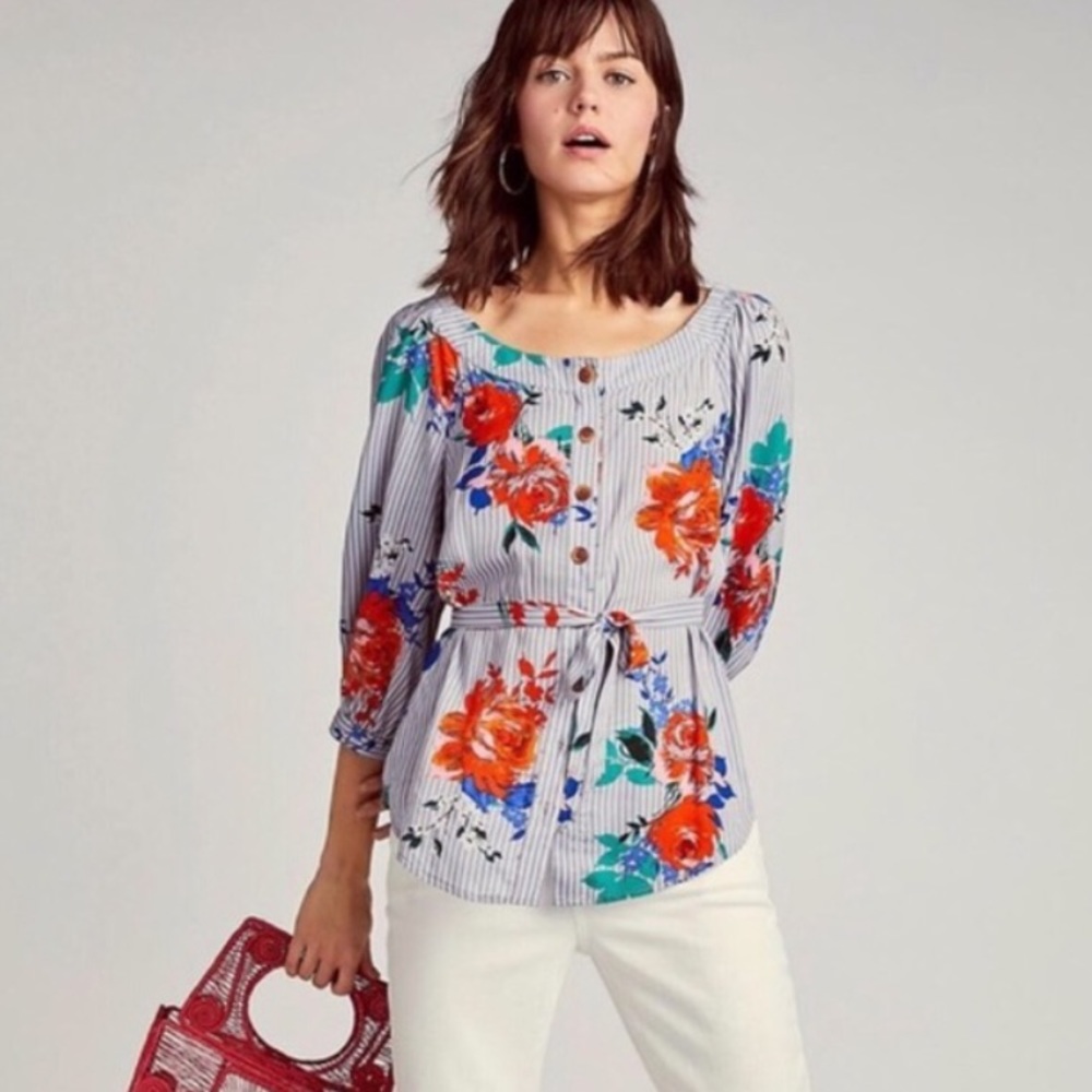 Maeve by Anthropologie Lilorne Floral Striped Top